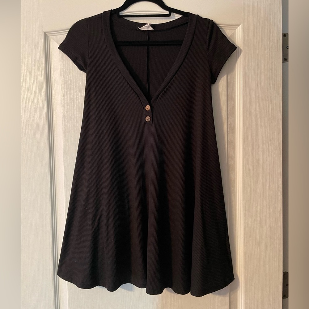 Black Ribbed Babydoll Dress